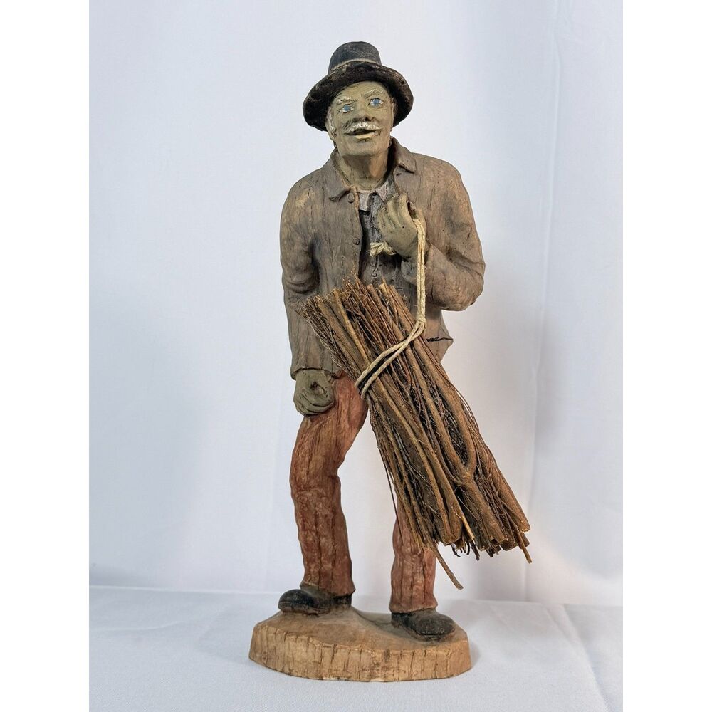 VTG SIC Handcrafted Wood Bent Back Man Made in France Folk Art Carrying Wood